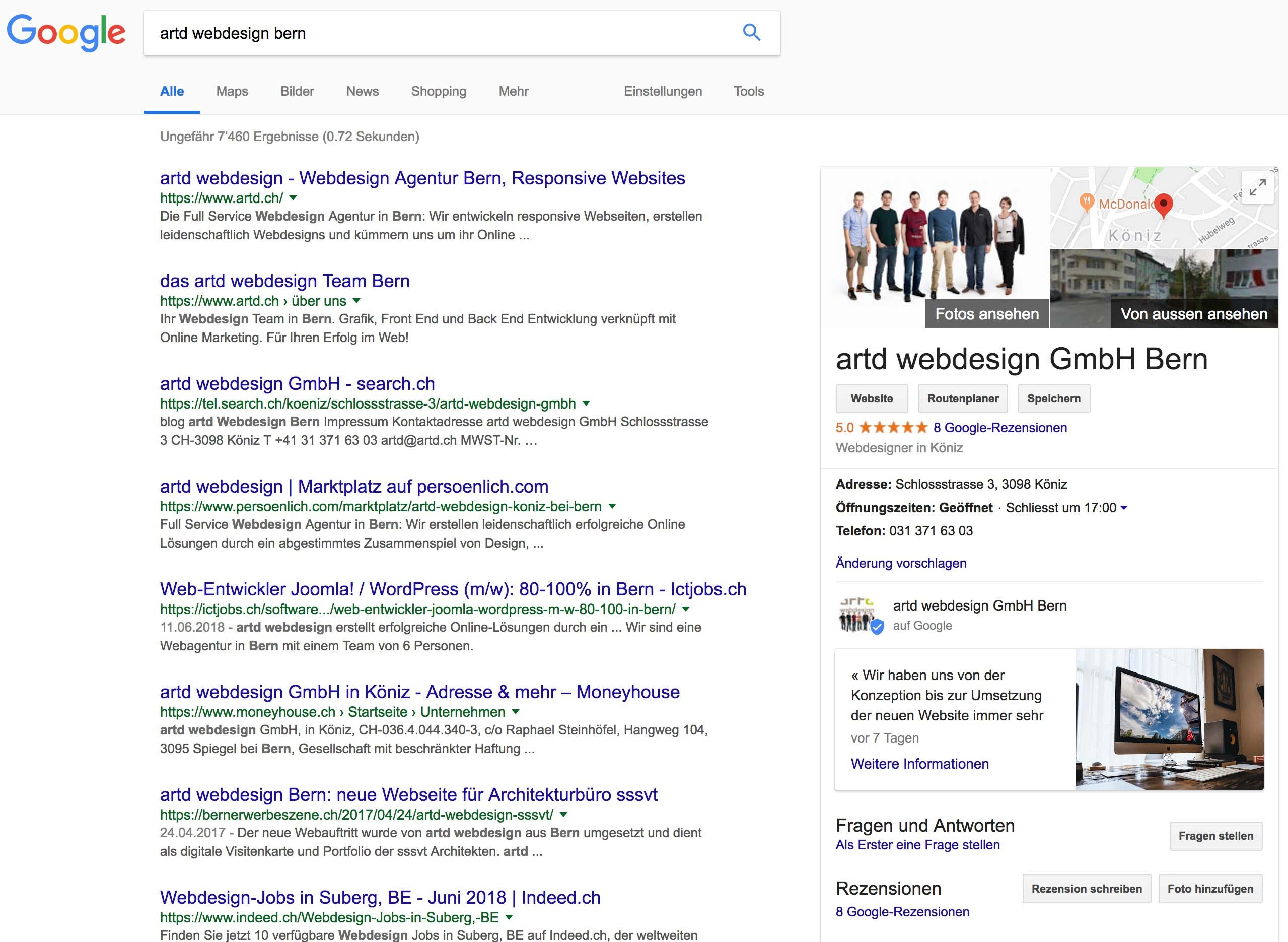 Google Suchergebnis Artd Webdesign GmbH
