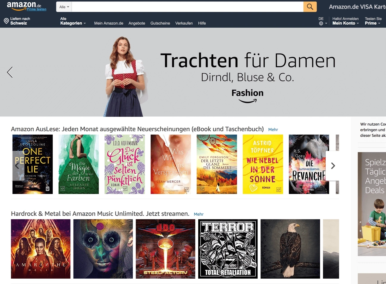 Screenshot der Website Amazon
