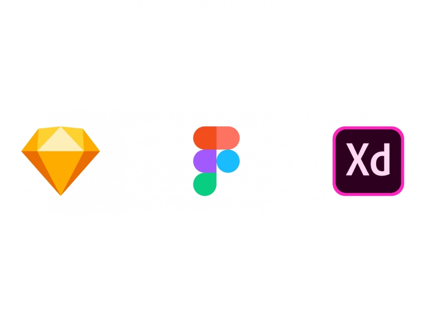 Drei UX Designtools Logo; von links nach rechts; Sketch Logo, Figma Logo, Adobe XD Logo