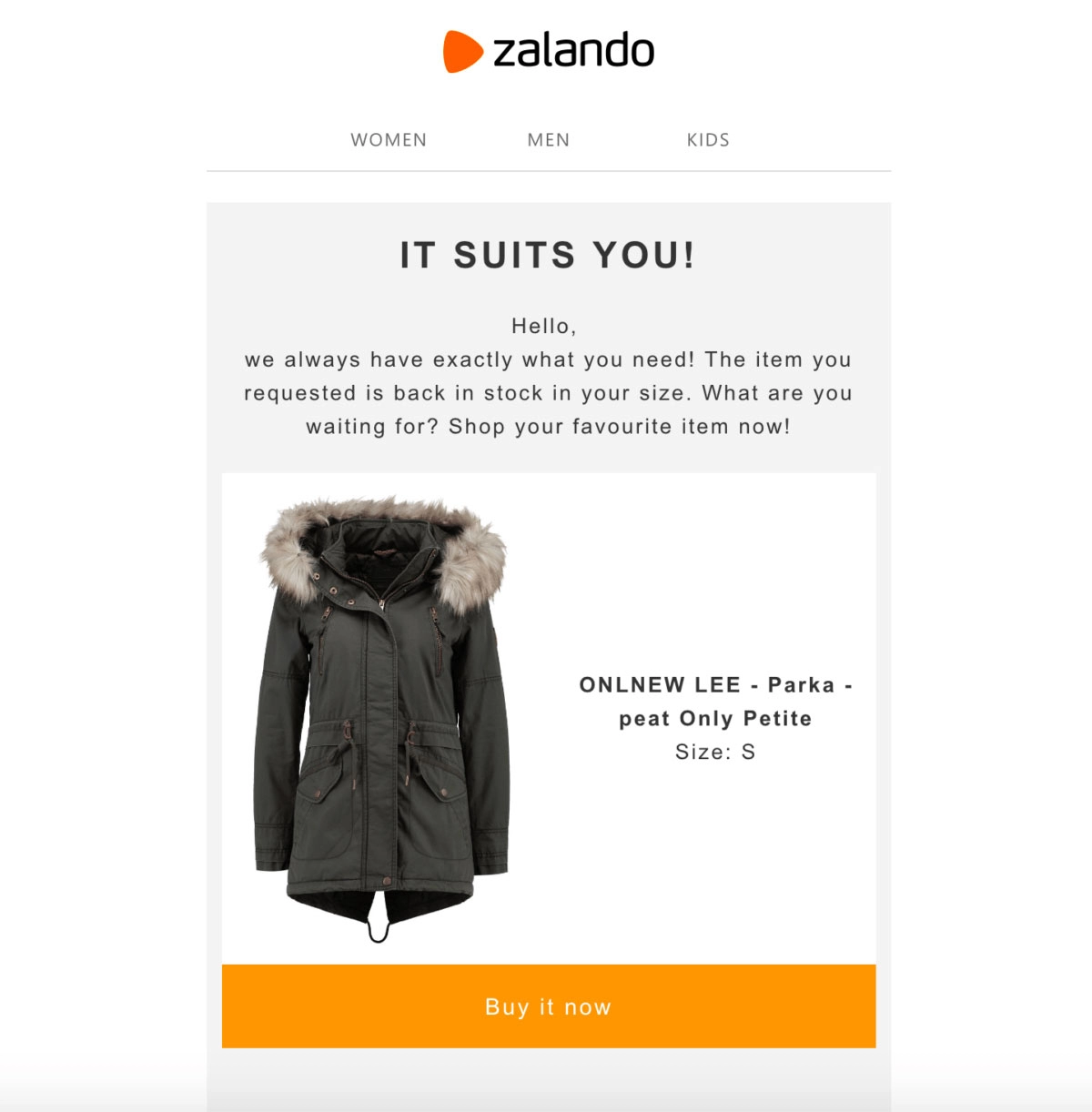 Zalando Newsletter Beispiel, Produkt ist wieder auf Lager