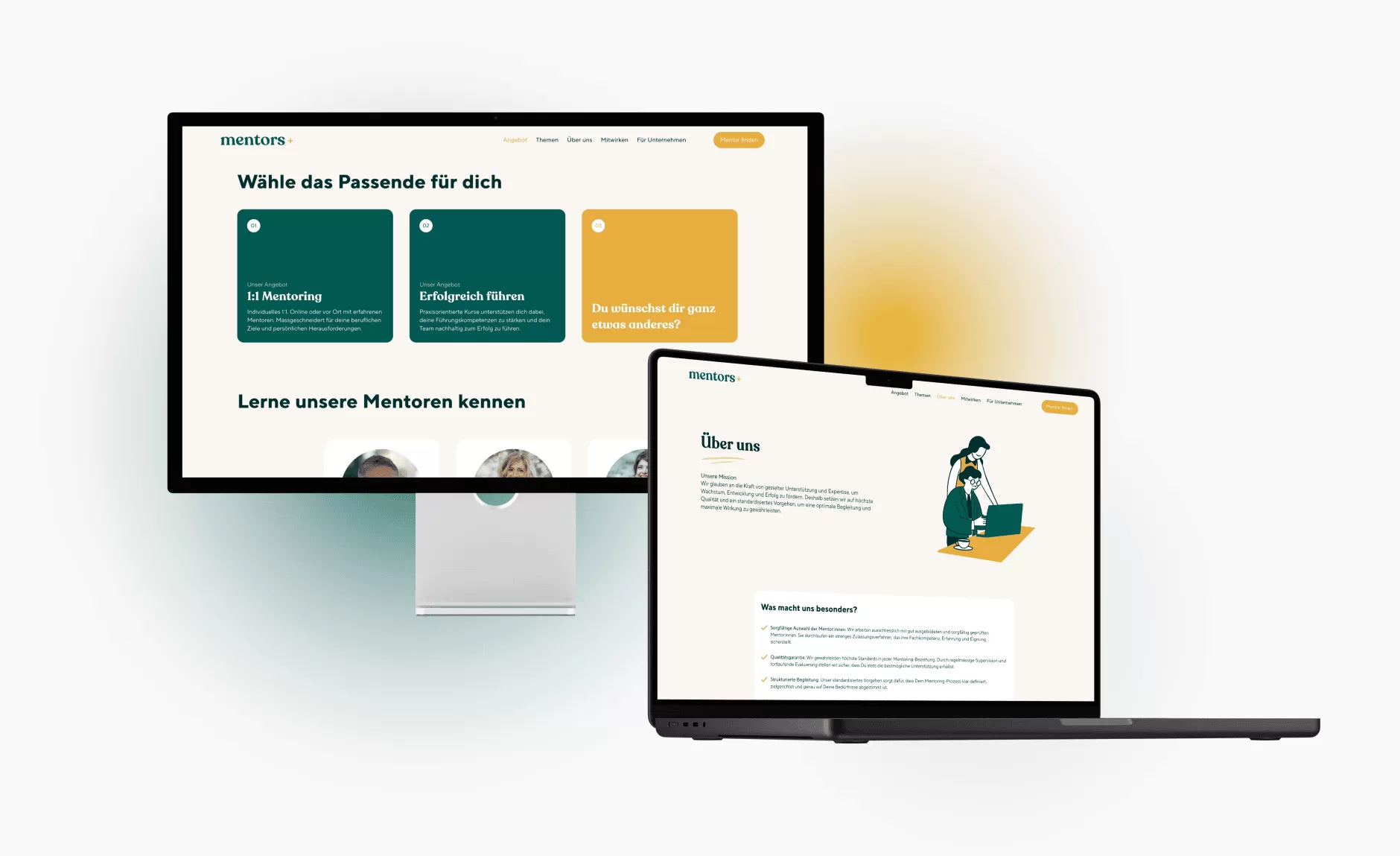 Desktop- und Laptopansicht der Mentors Plus Website