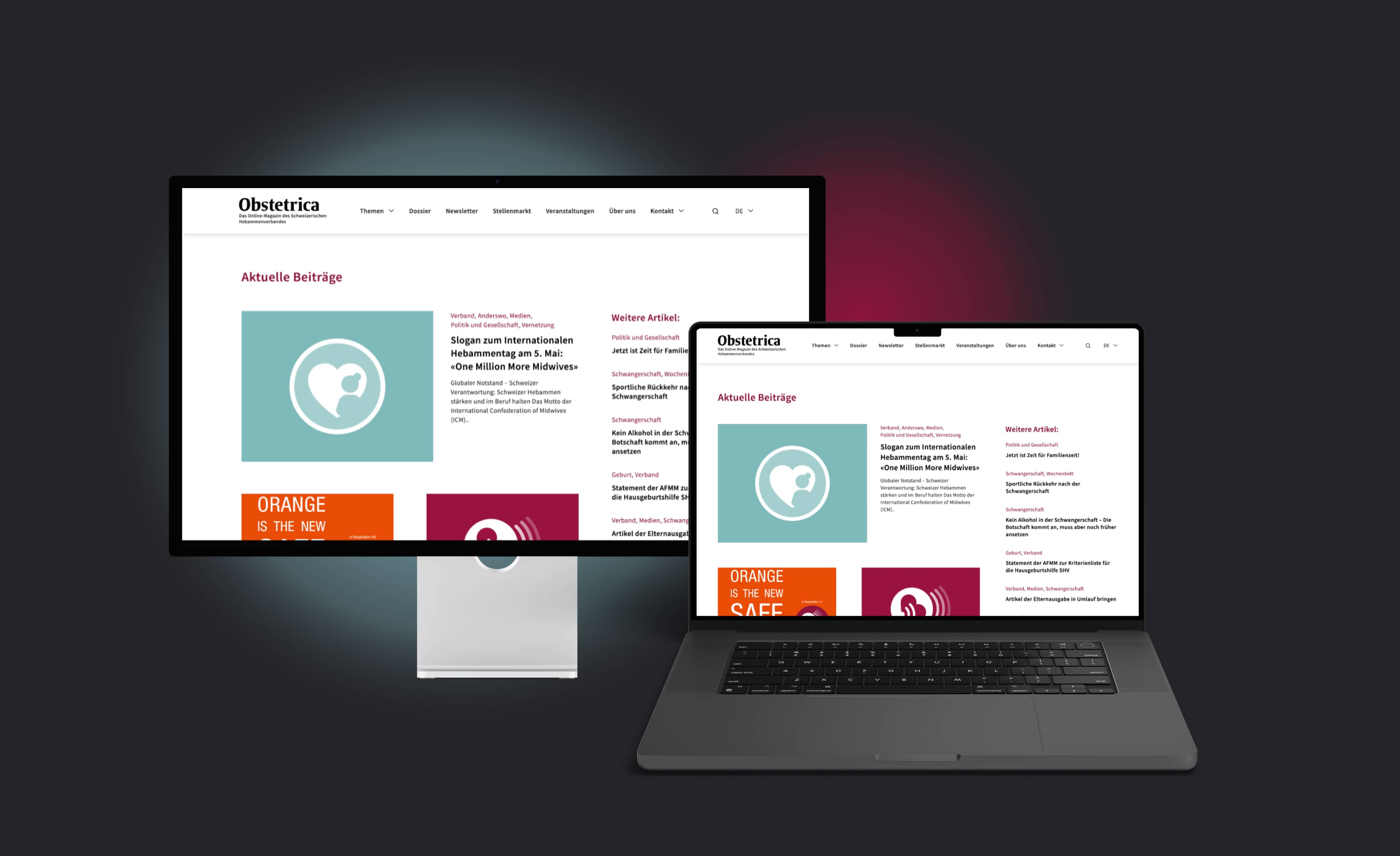 Desktop- und Laptopansicht der obstetrica Website