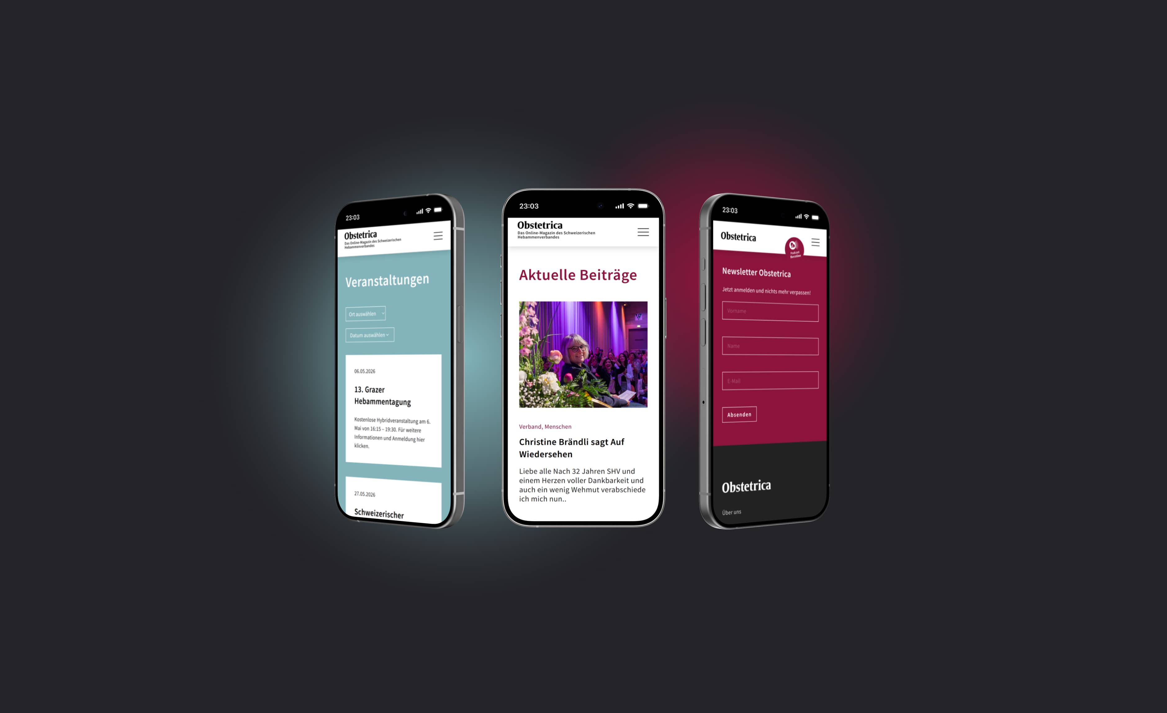 Mobile-Ansicht der neuen obstetrica Website