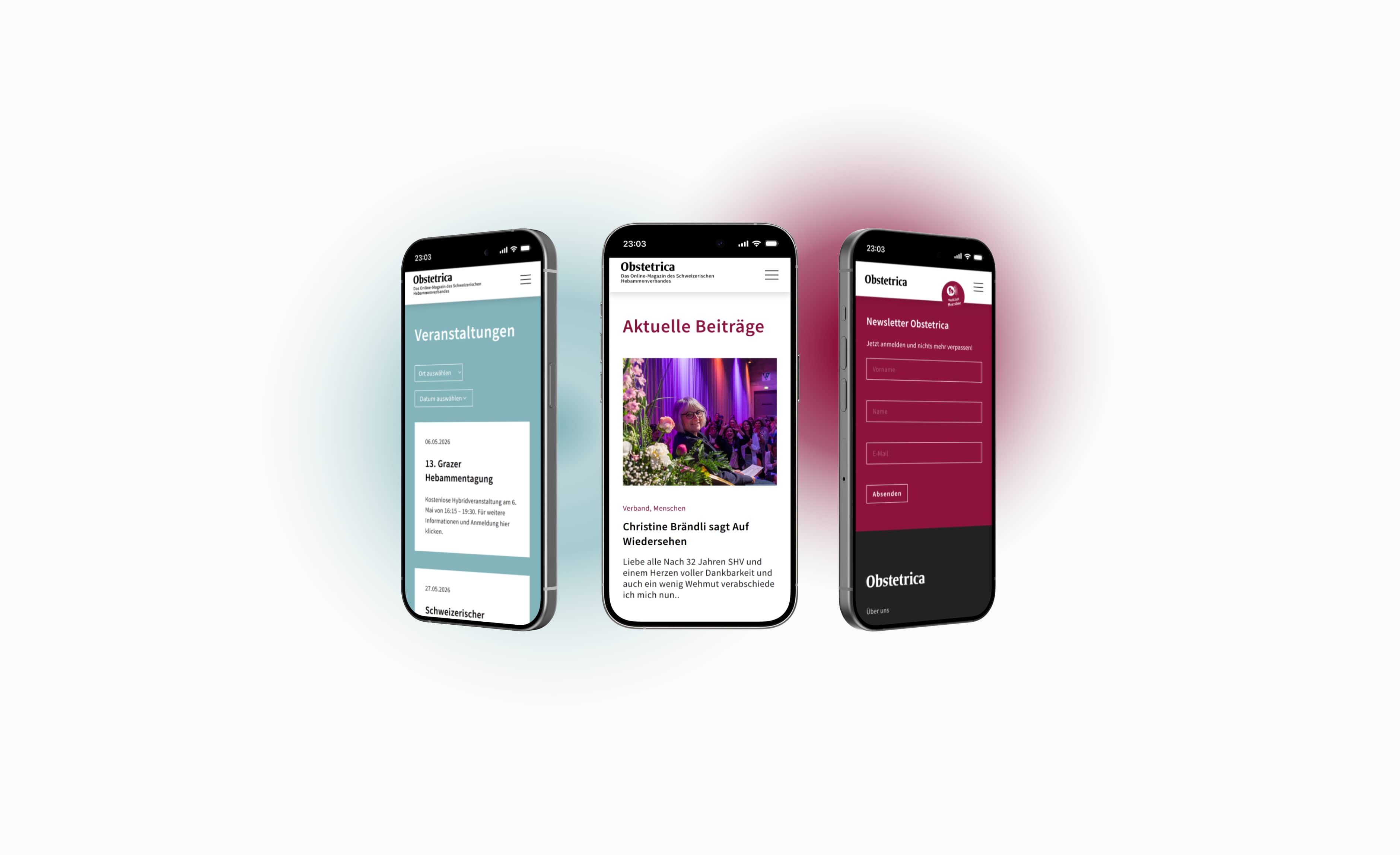 Mobile-Ansicht der neuen obstetrica Website