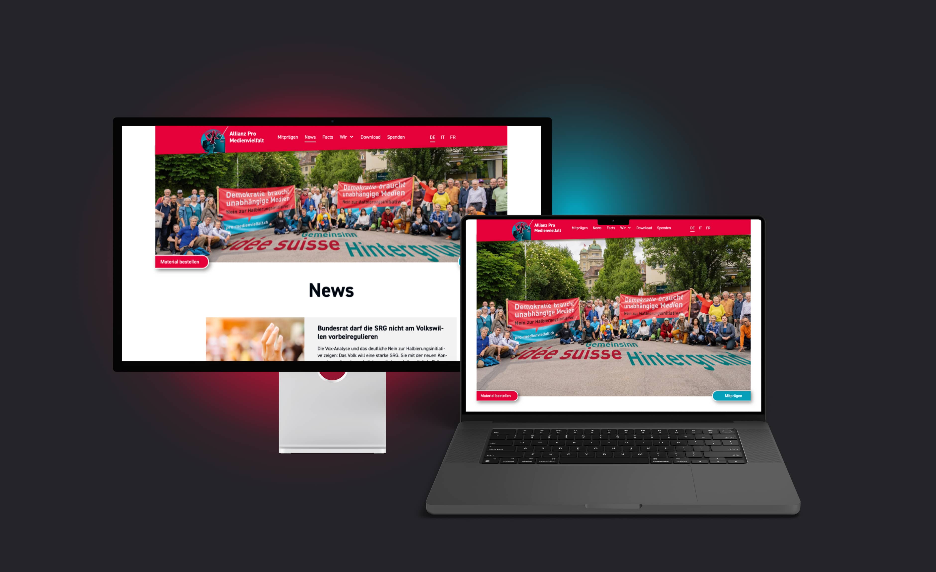 Desktop- und Laptopansicht der Allianz Pro Medienvielfalt Website