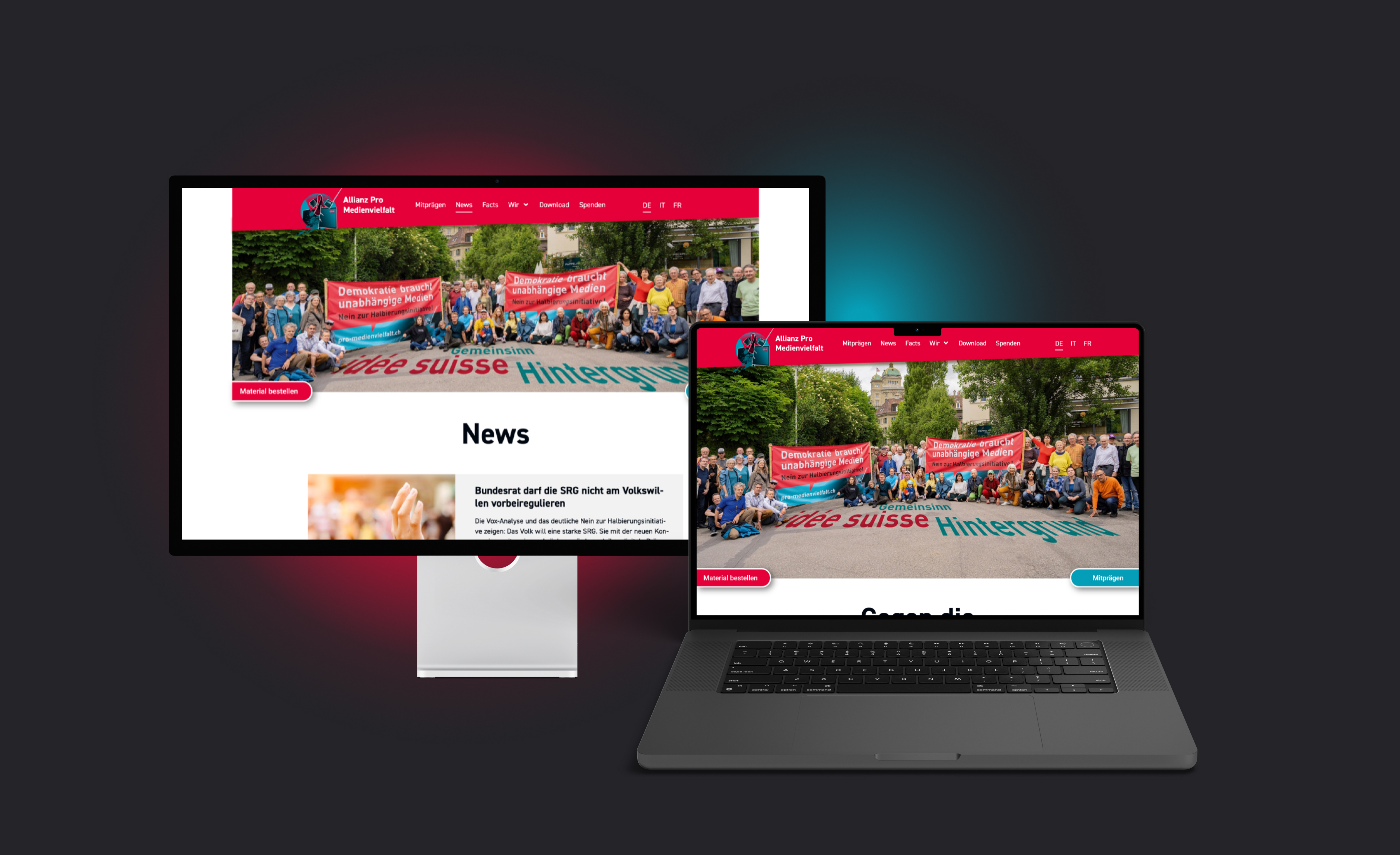 Desktop- und Laptopansicht der Allianz Pro Medienvielfalt Website