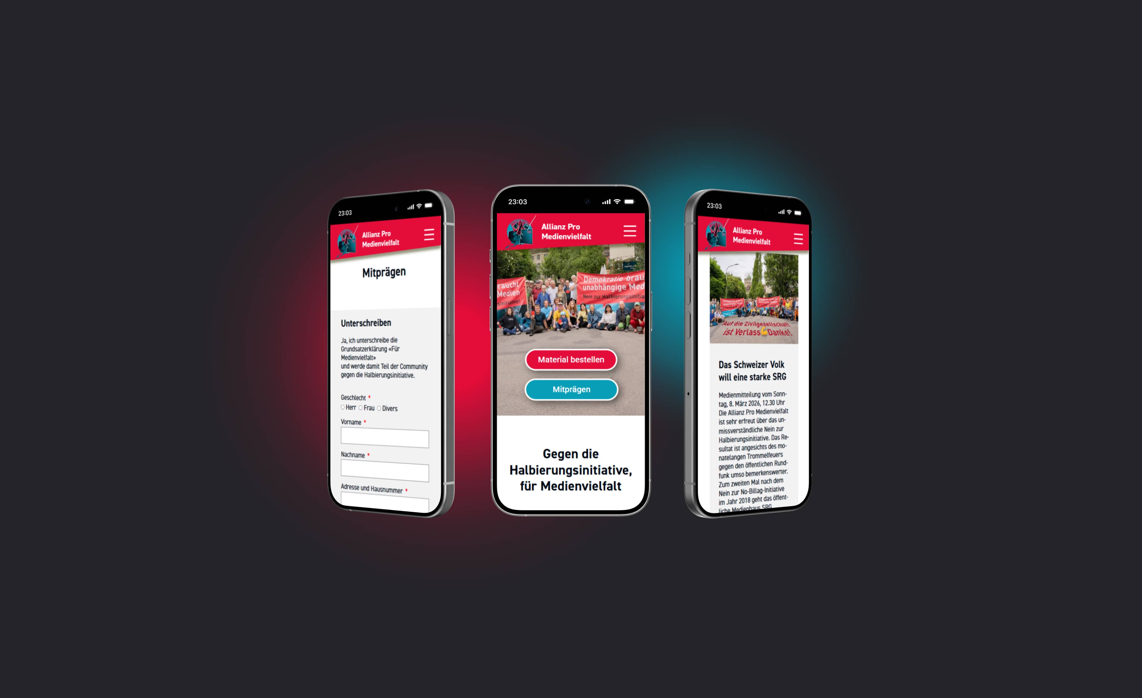 Mobile-Ansicht der neuen Allianz Pro Medienvielfalt Website