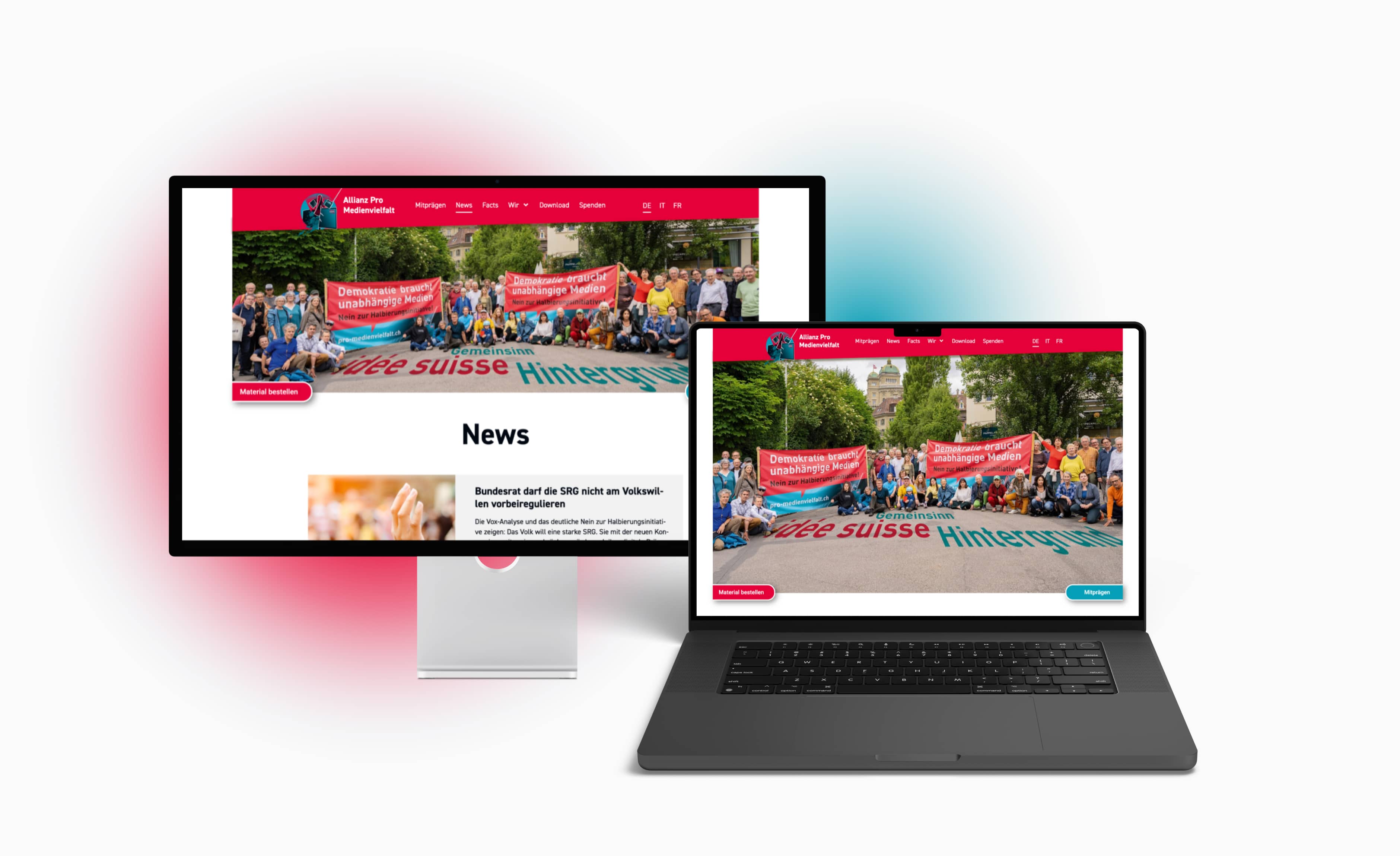 Desktop- und Laptopansicht der Allianz Pro Medienvielfalt Website