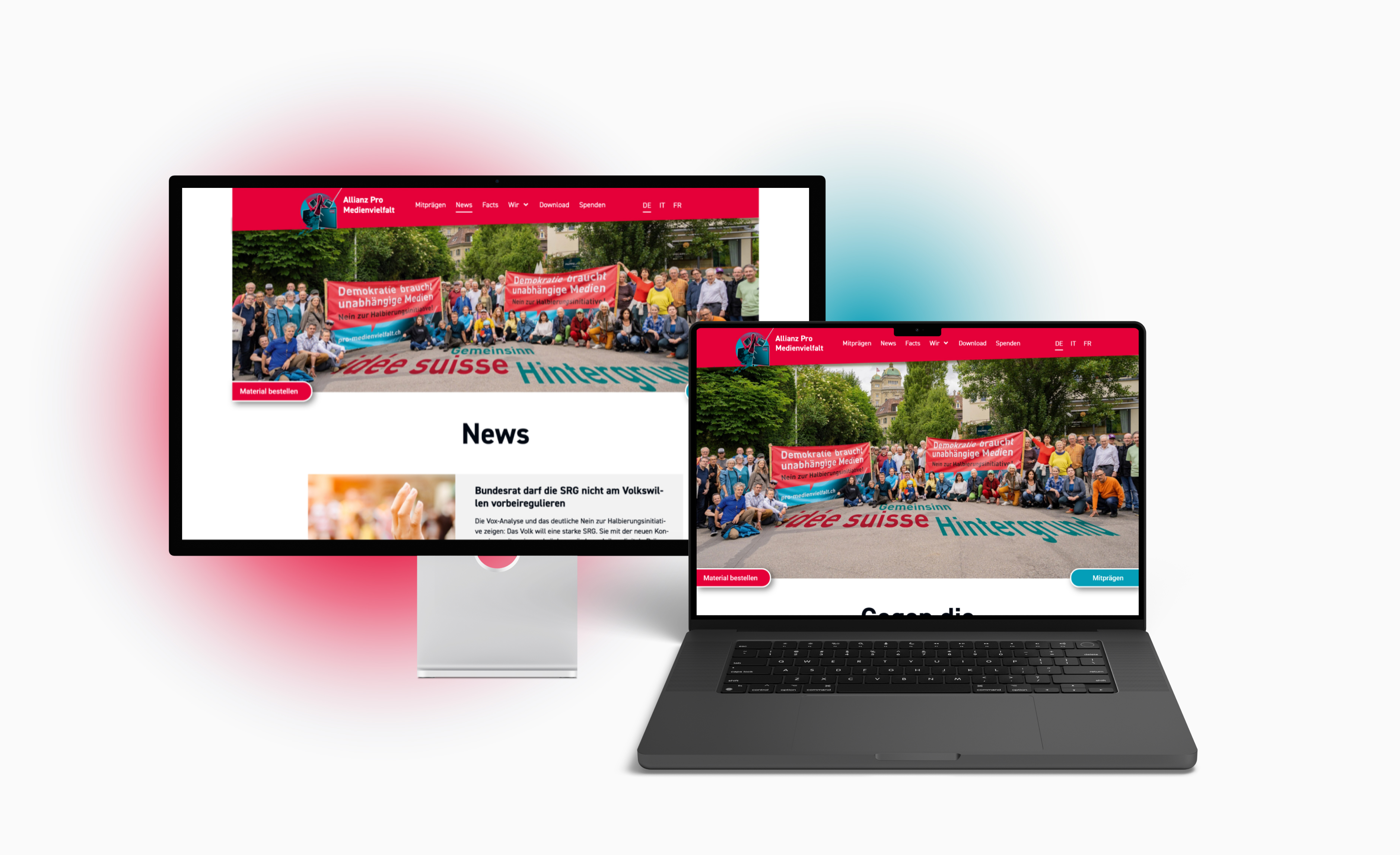 Desktop- und Laptopansicht der Allianz Pro Medienvielfalt Website