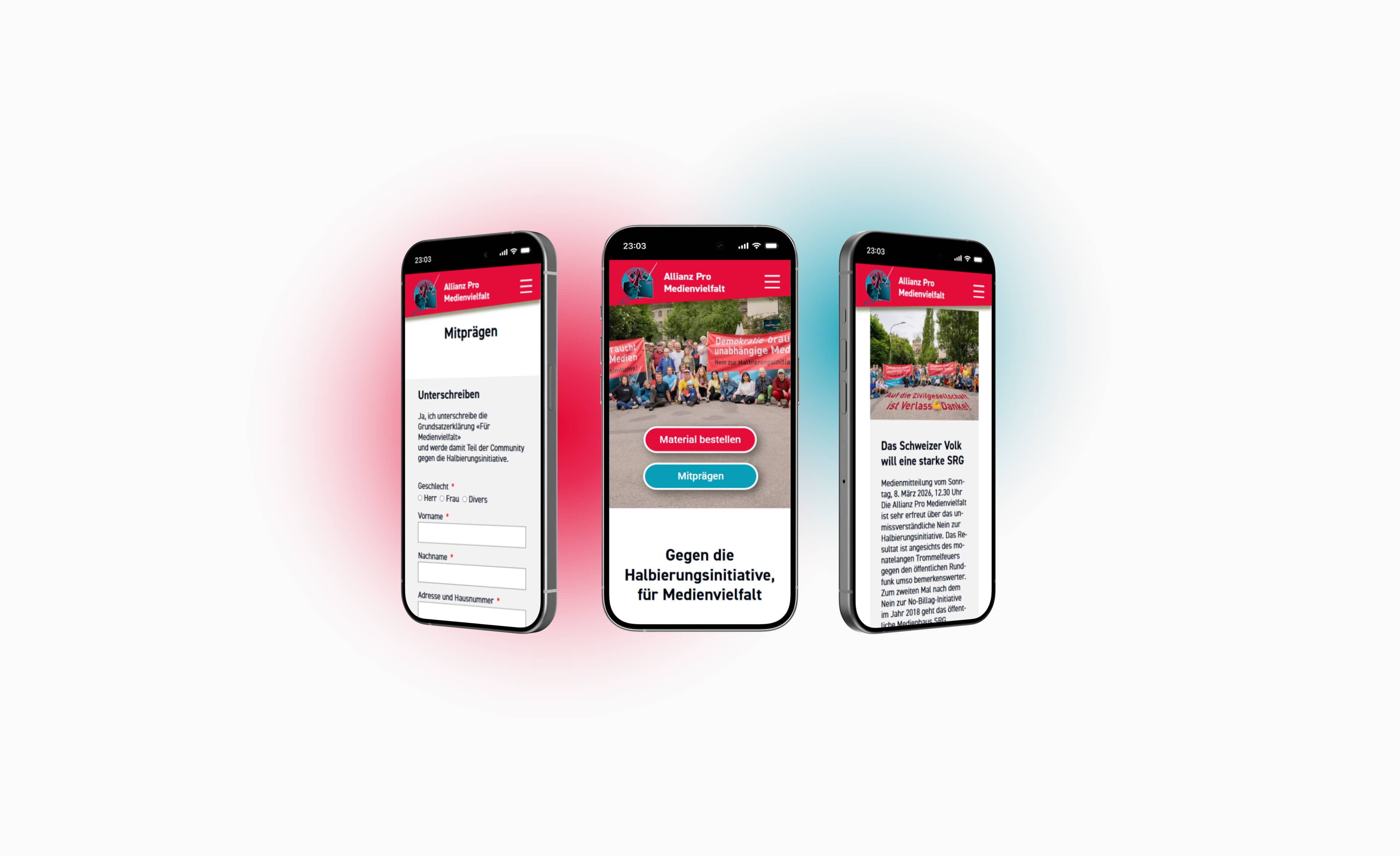 Mobile-Ansicht der neuen Allianz Pro Medienvielfalt Website