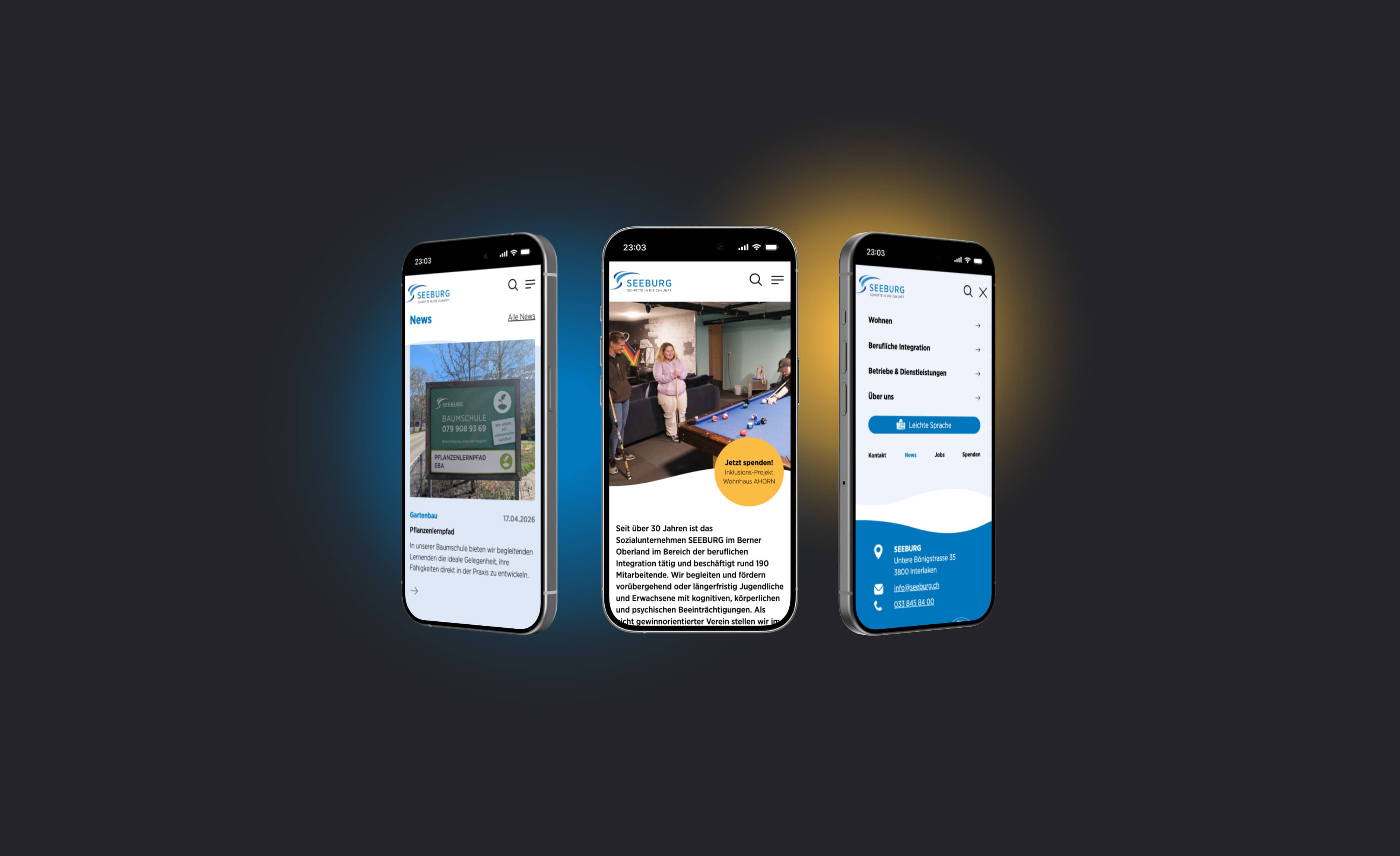 Mobile-Ansicht der neuen Seeburg Website
