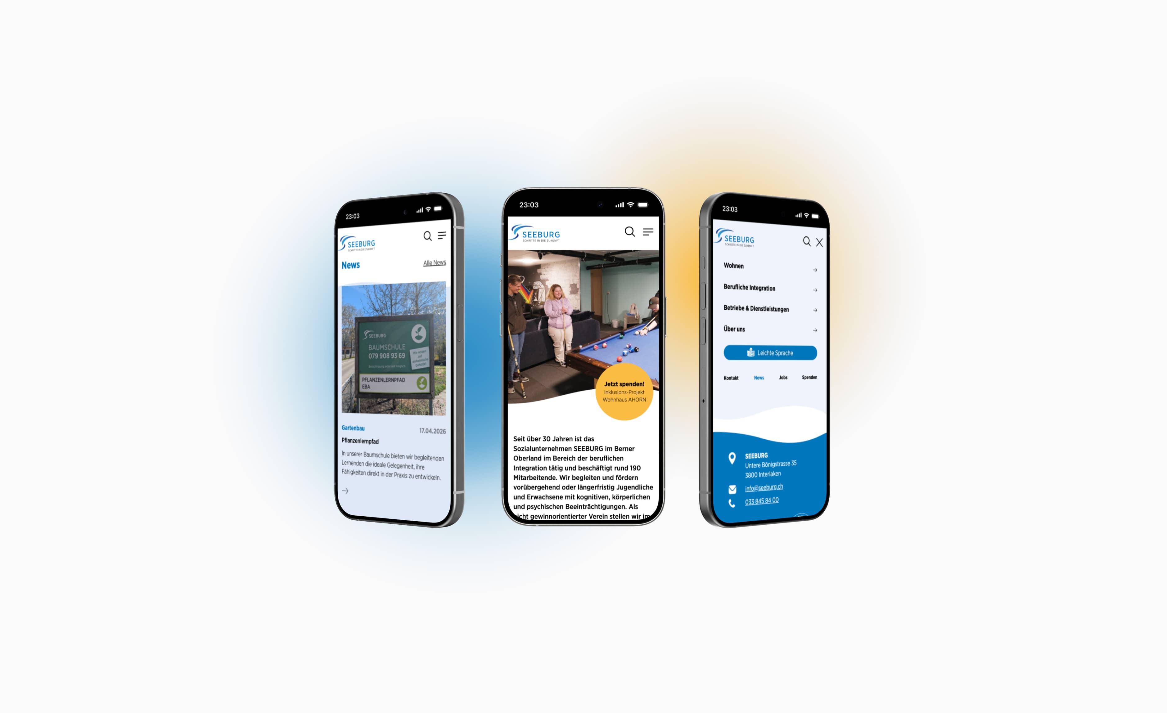 Mobile-Ansicht der neuen Seeburg Website