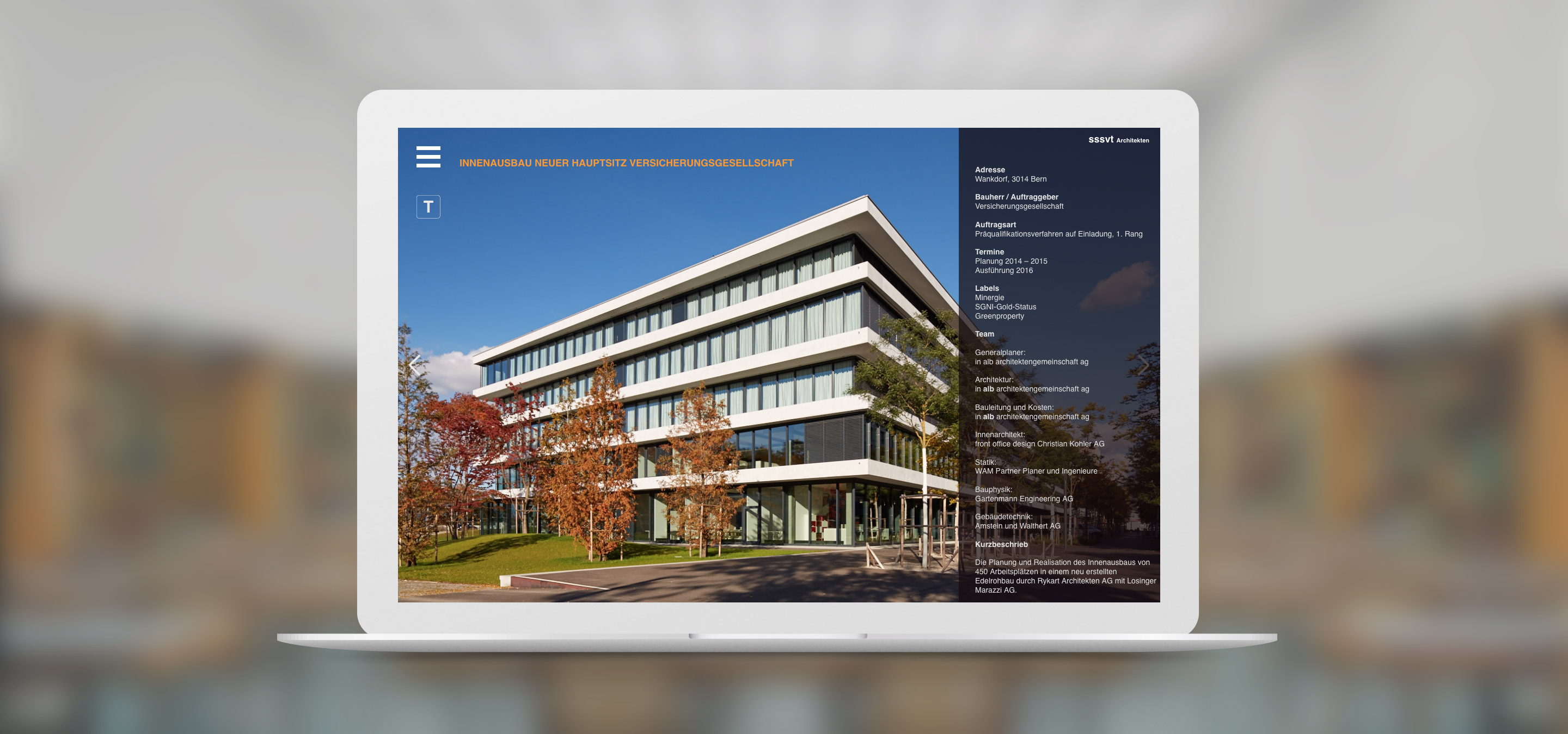 Vorschaubild der Webseite sssvt Architekten auf Notebook